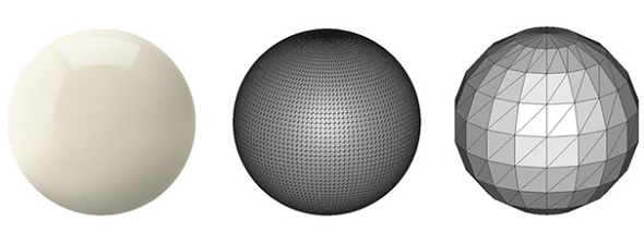 Image of different files saved for 3D printing spheres. Image shows the relation to resolution vs the smoothness of the sphere.