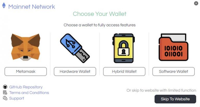 Token portal wallet selection page